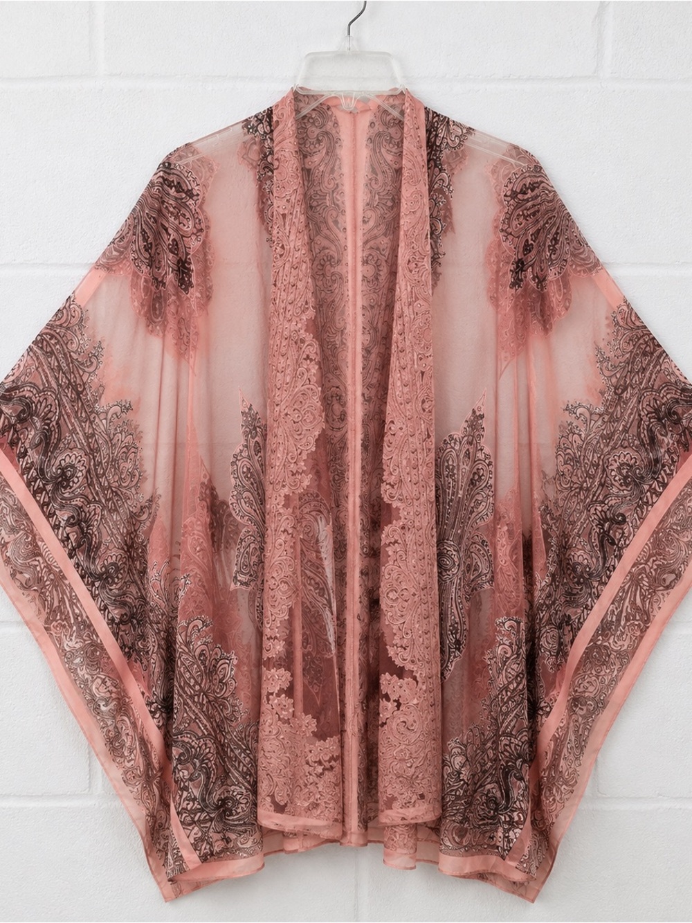 David and Young Burnout Velvet Paisley Kimono Dusty Rose Sheer Boho One Size